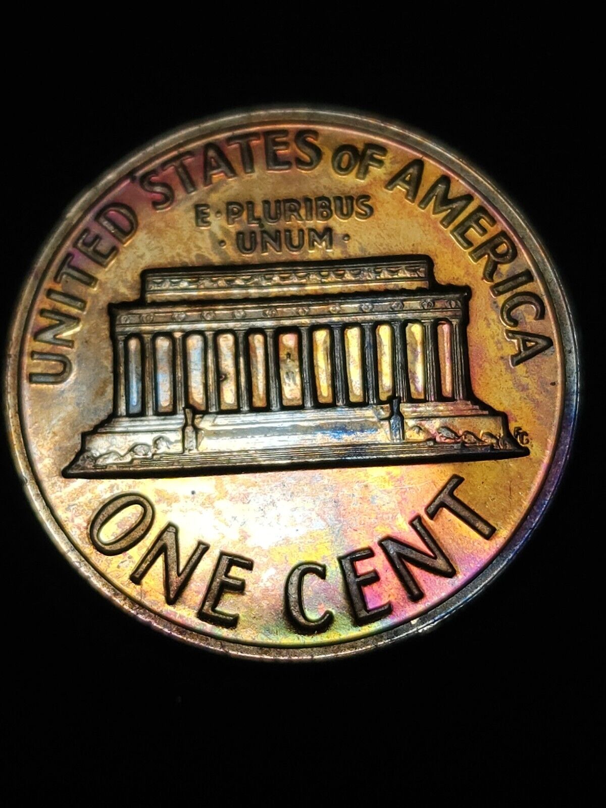 1968 S Lincoln Memorial Penny Proof Rainbow Toned