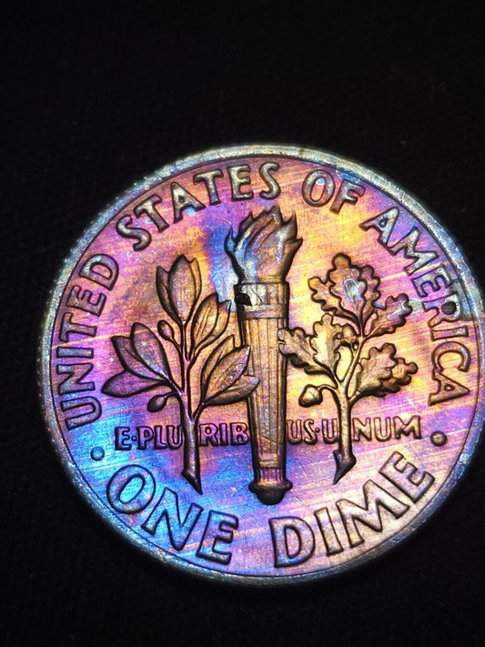 1971 Roosevelt Dime Bu Rainbow Toned