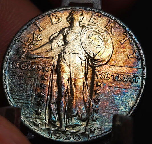 1930 Standing Liberty Quarte Au Monster Toned