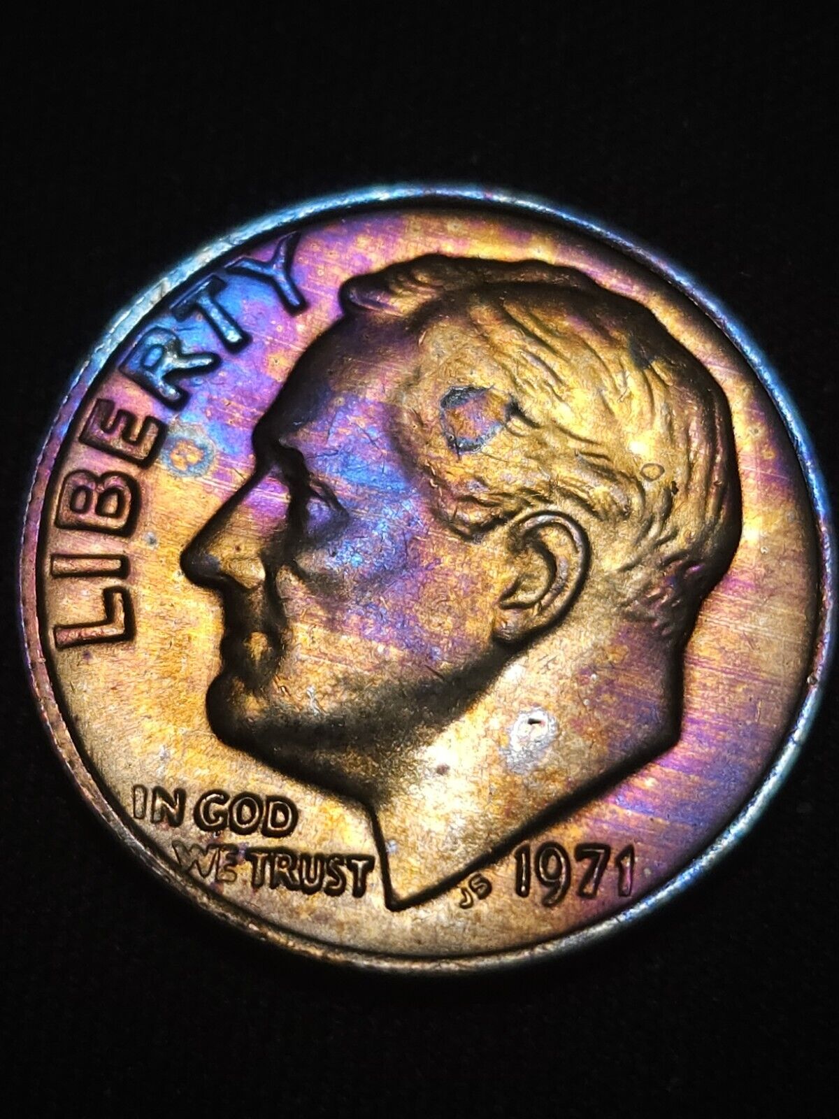 1971 Roosevelt Dime Bu Rainbow Toned