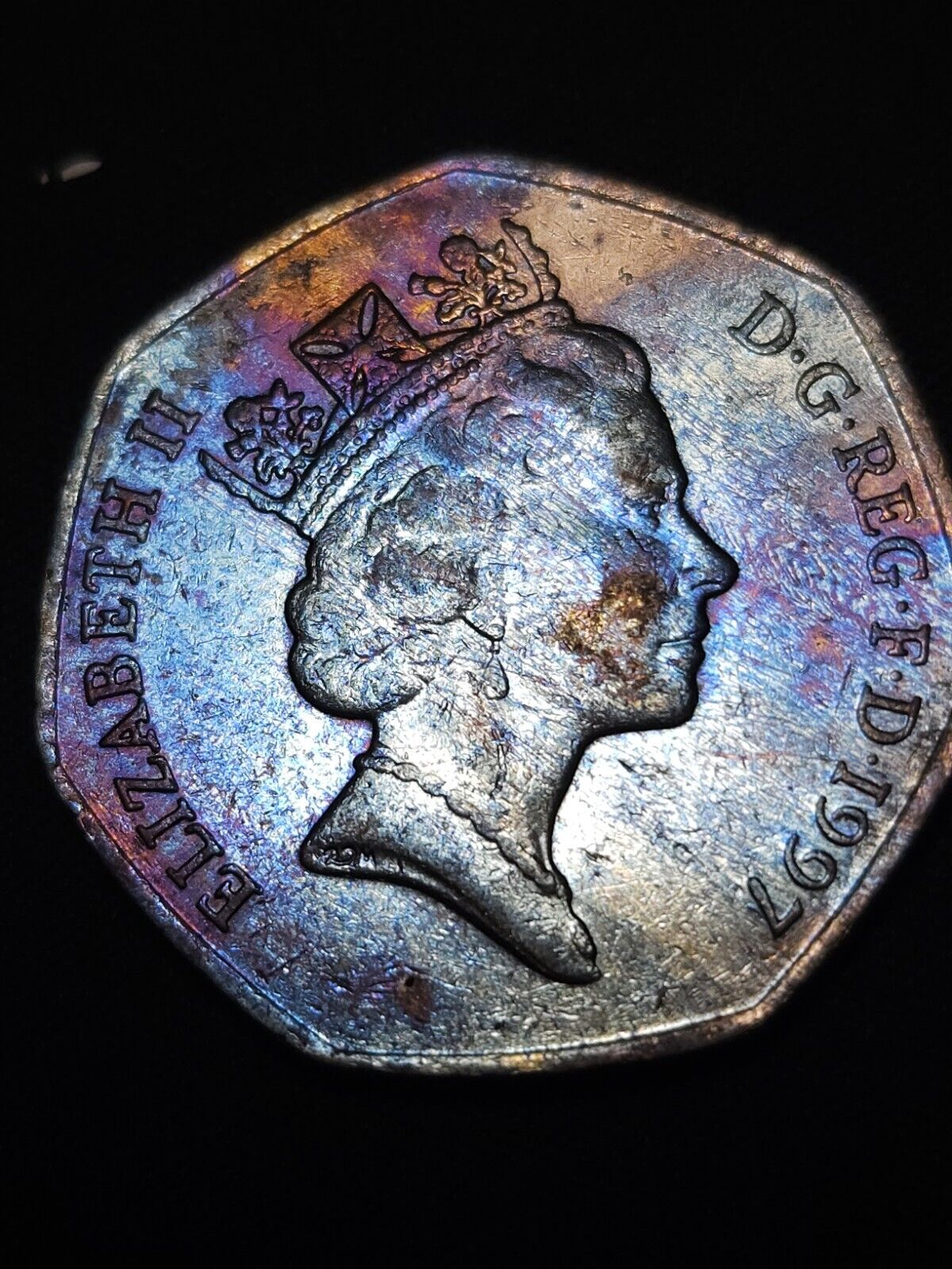 1997 50 Pence Rainbow Toned