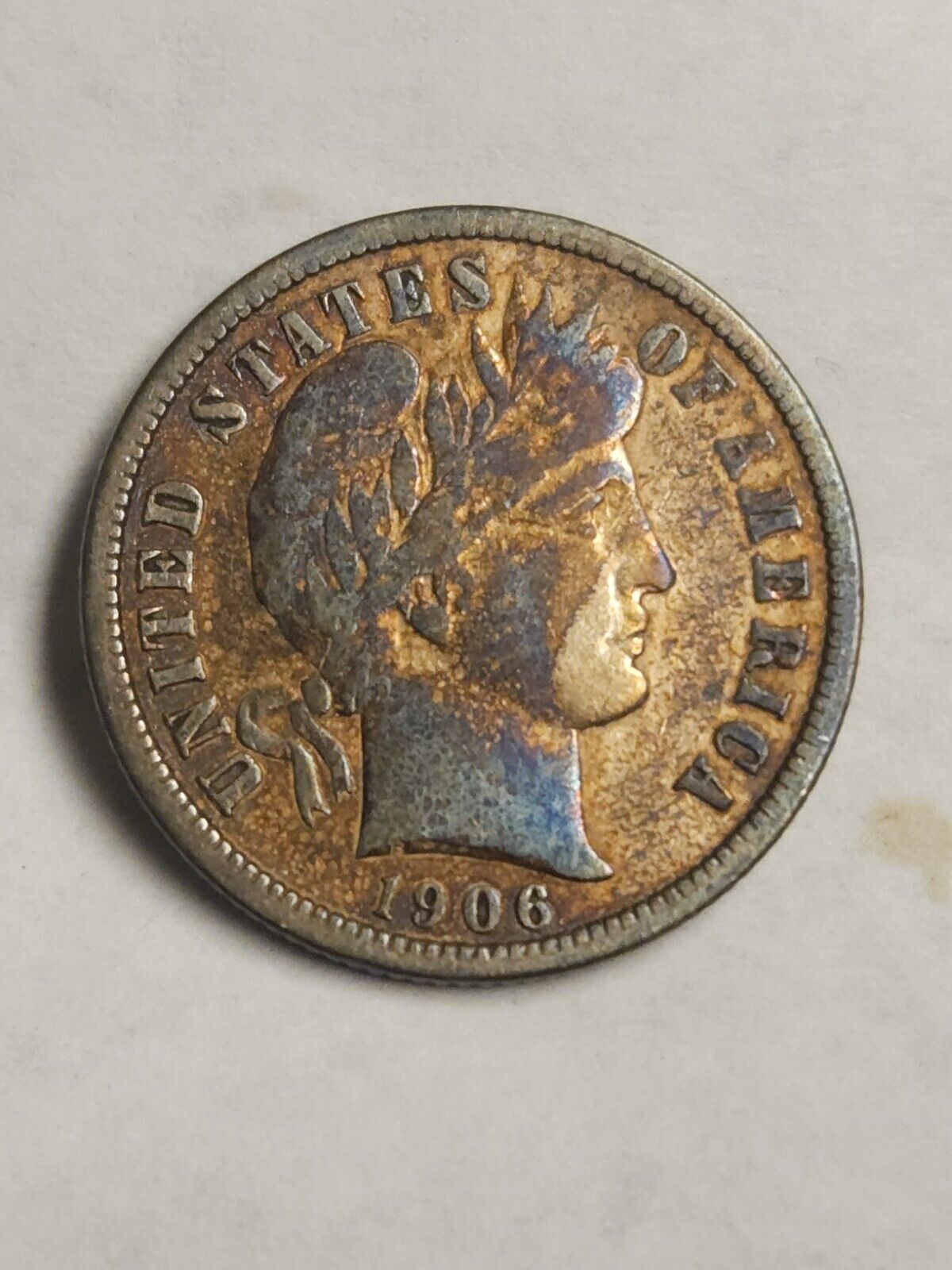 1906 D Barber Dime Monster Toned