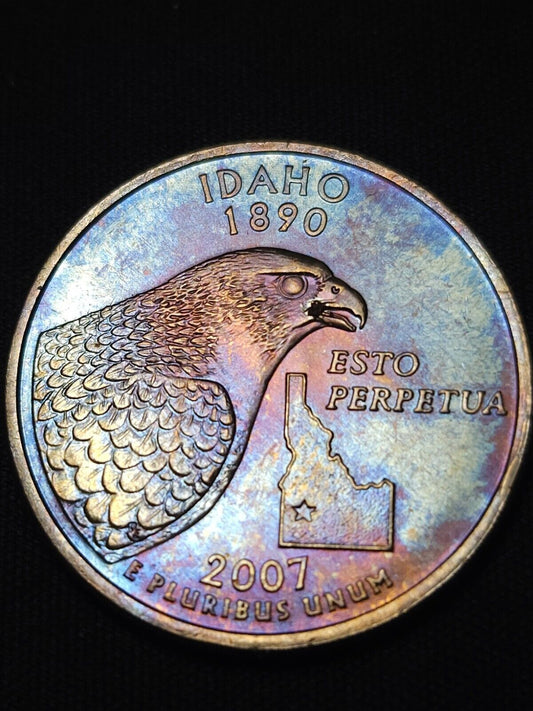 2007 P Idaho State Quarte Bu Rainbow Toned