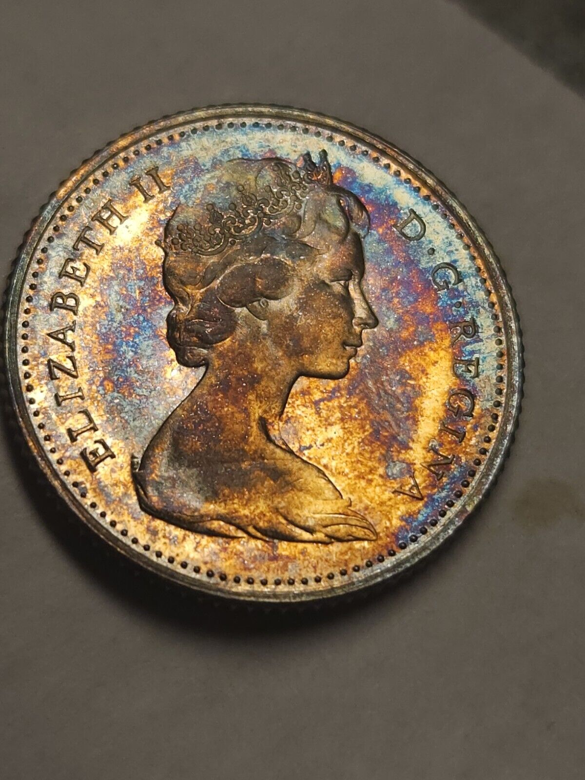 1965 Canadian Dime Bu Rainbow Toned  PL