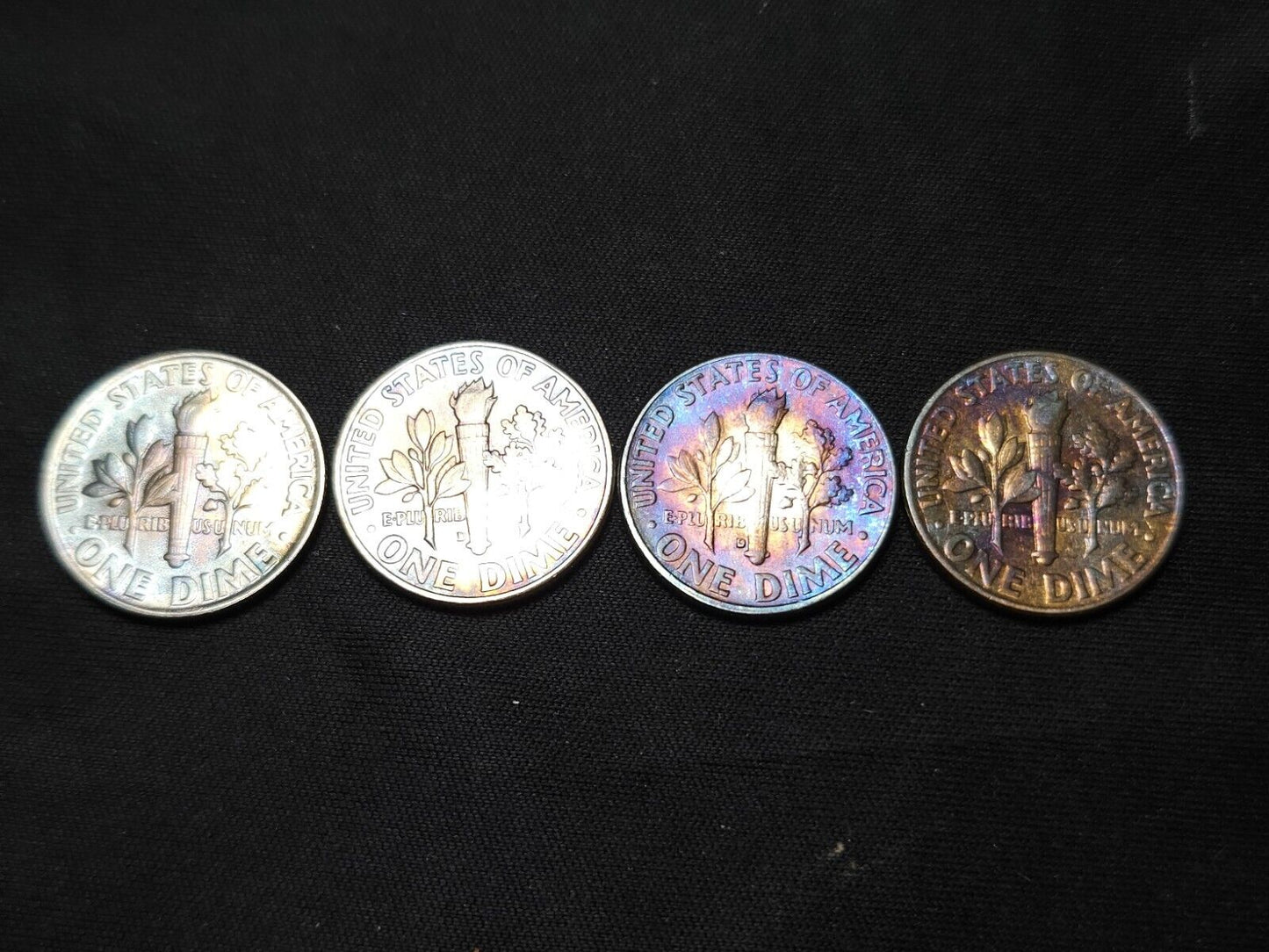 1962,1962d,1964,1964d Roosevelt Dime Bu Rainbow Toned Lot