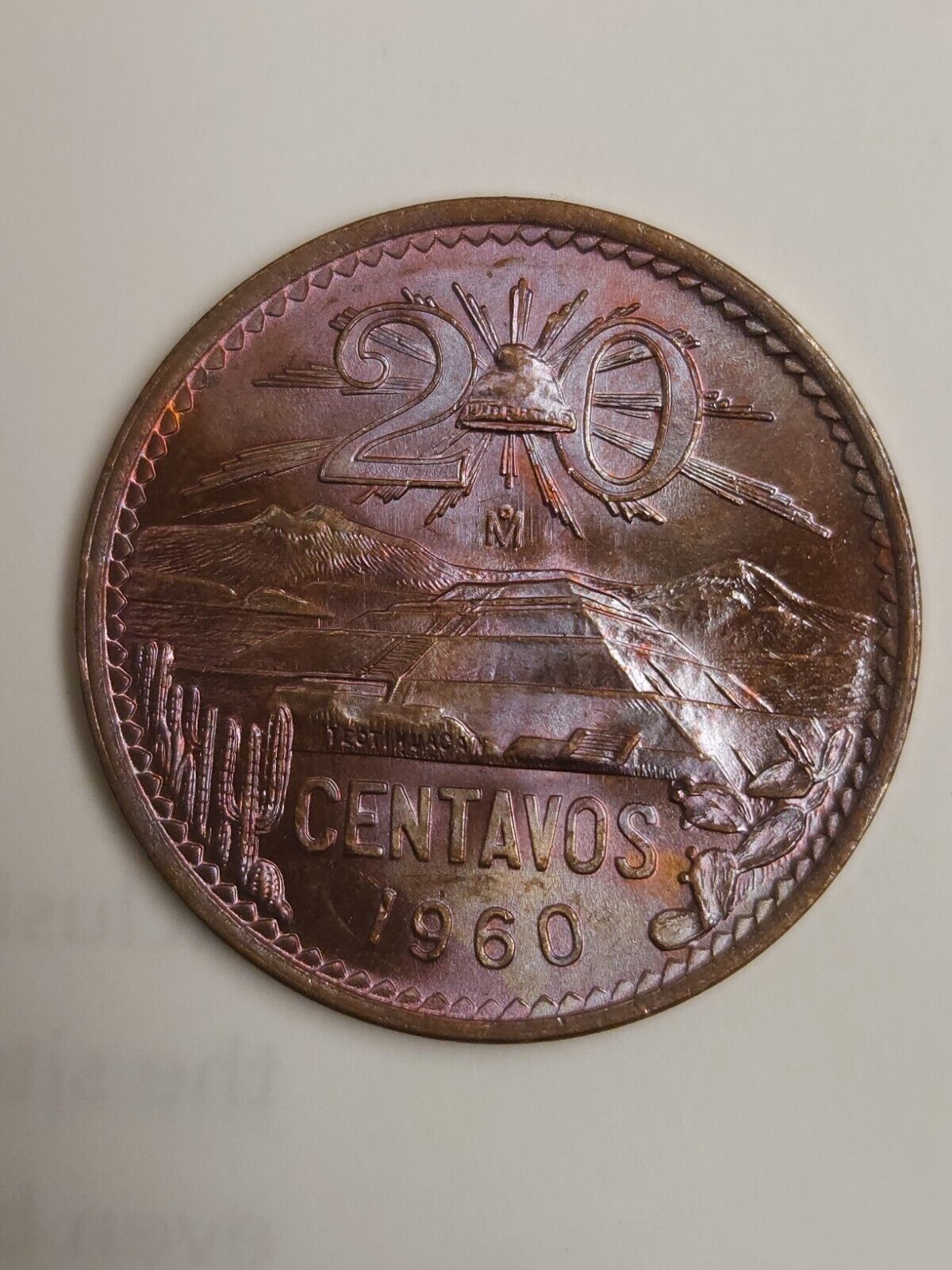 1960 Mexico 20 Centavos Bu Gem Rainbow Toned