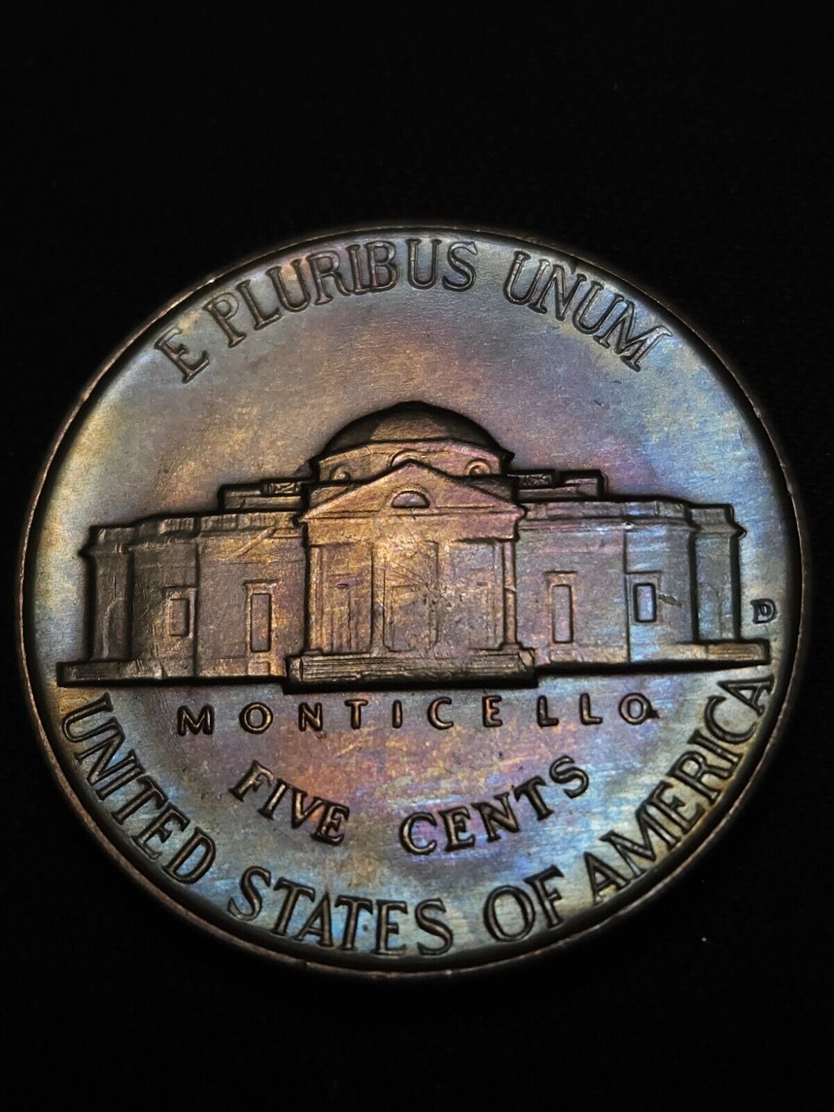 1958 D/D Inverted D FS-501 Jefferson Nickel Bu Rare Variety Rainbow Tone