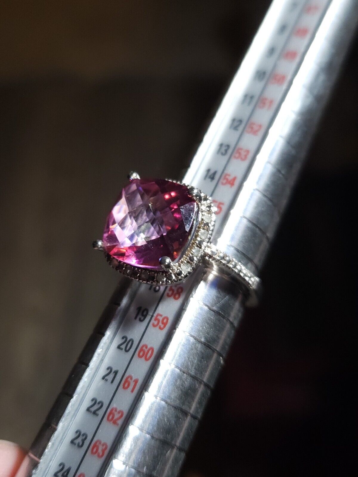 925 Sterling Silver Pink Topaz Halo Ring With Diamonds Size 8