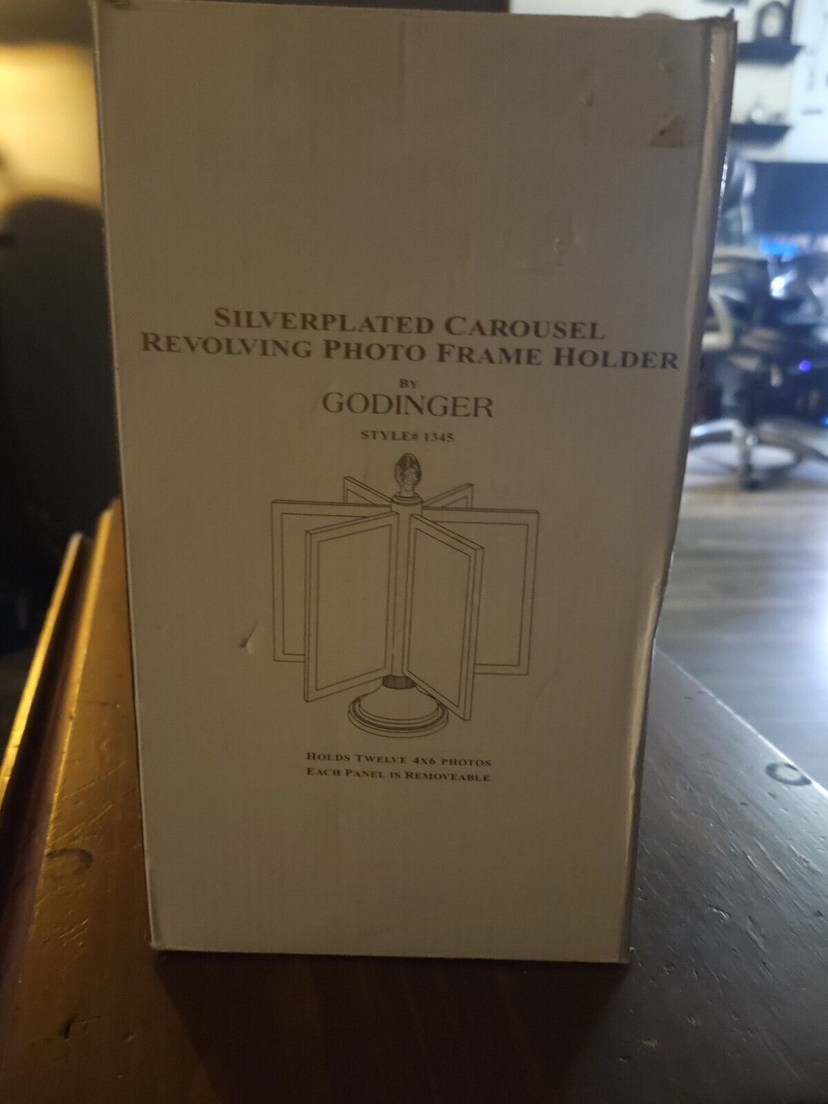 NEW in BOX GODINGER Silver Plated Carousel Revolving Photo Frame 12 4"x6" Photos