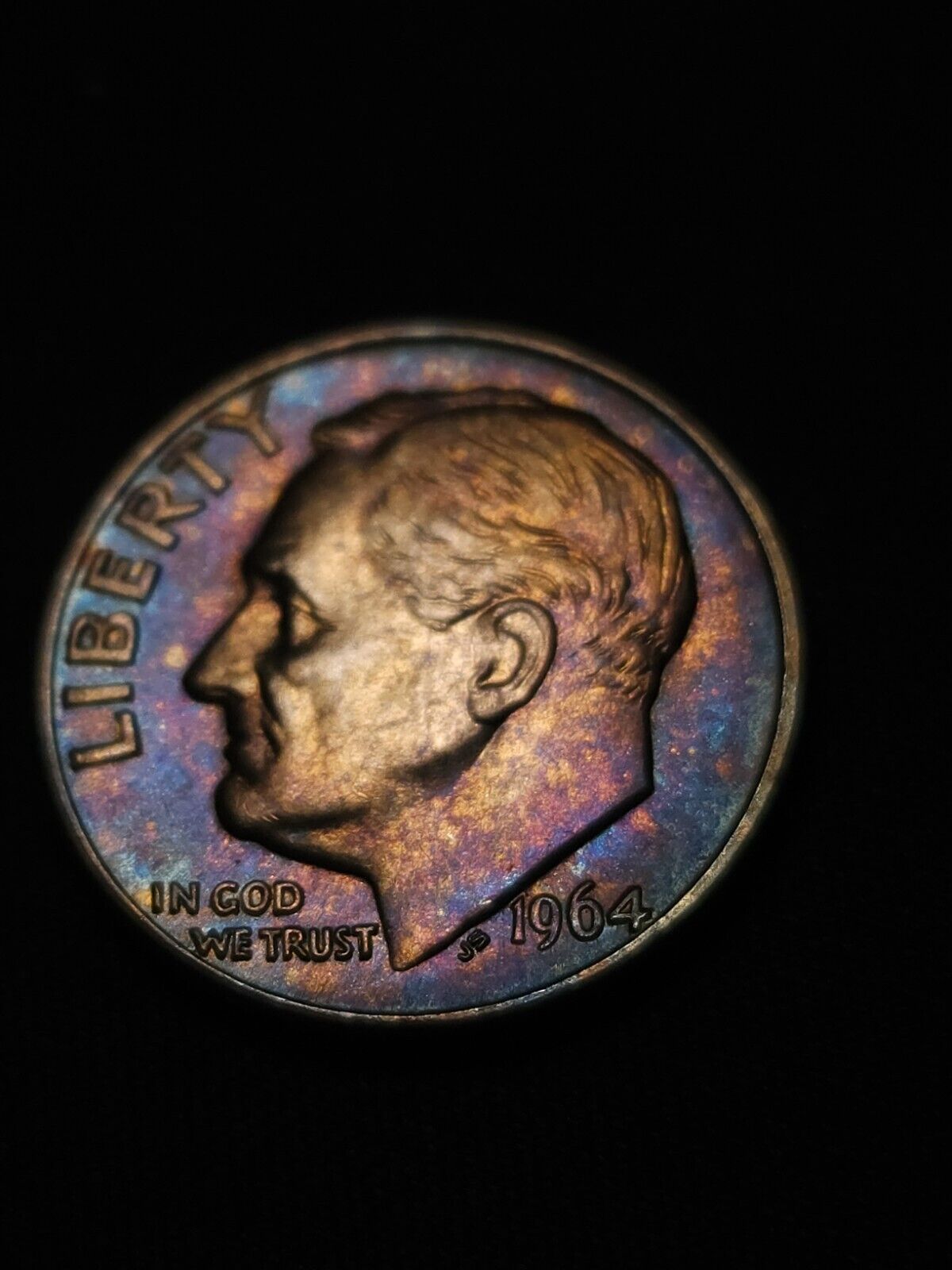 1962,1962d,1964,1964d Roosevelt Dime Bu Rainbow Toned Lot