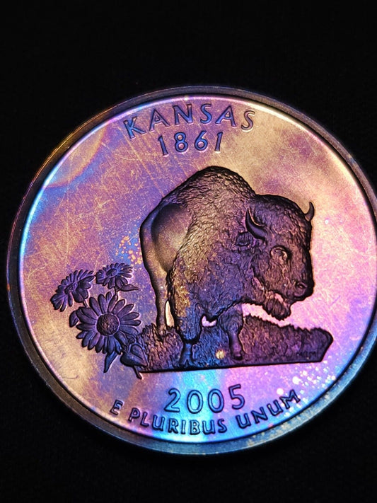 2005 S Proof Kansas State 25c Rainbow Toned