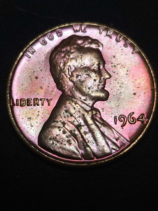 1964 Lincoln Memorial Cent Bu Rainbow Toned