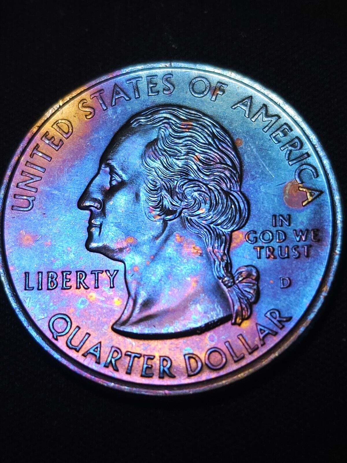 1999 D Delaware State Quarte Bu Rainbow Toned