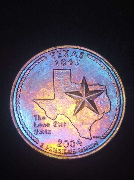 2004 P Texas State Quarter Bu Rainbow Toned - ErrorsandOddities33