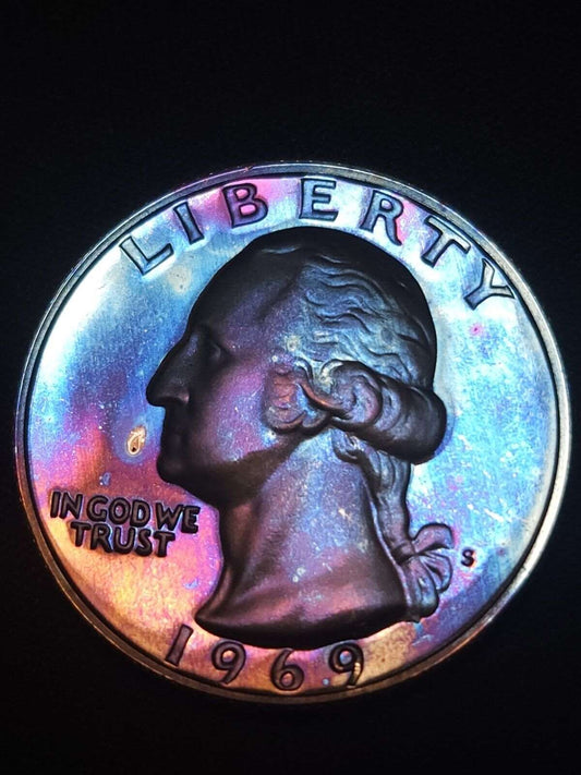 1969 S Washington Quarter Proof Bu Rainbow Toned