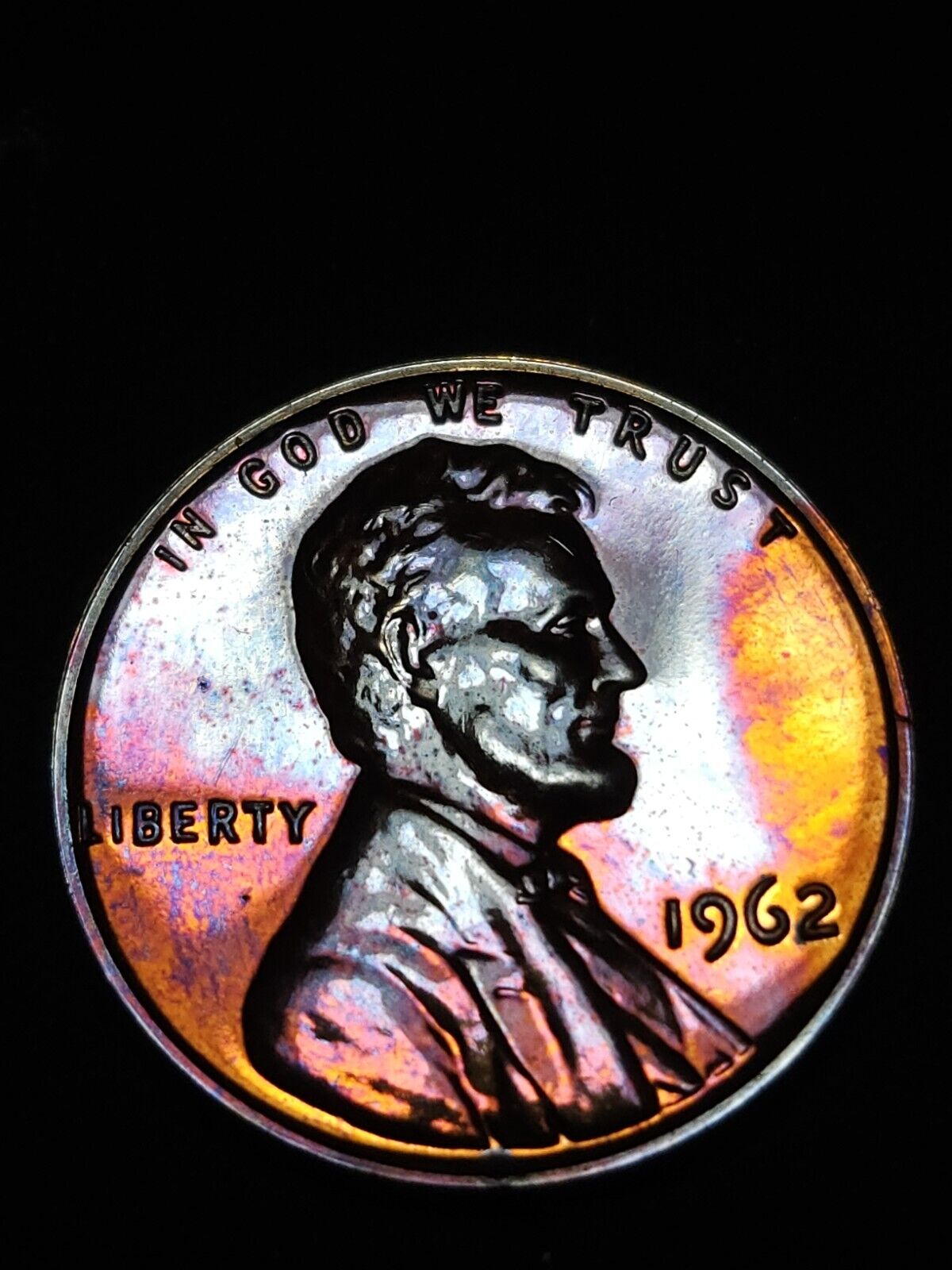 1962 Lincoln Memorial Penny Proof Rainbow Toned