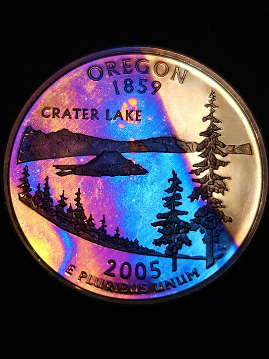 2005 S Proof Oregon State Quarte Bu Rainbow Toned