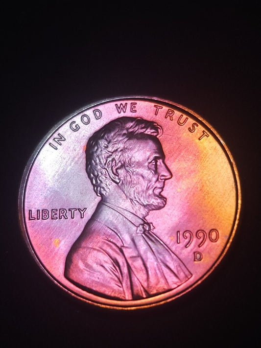 1990 D Lincoln Memorial Cent Bu Rainbow Toned Errors & Oddities