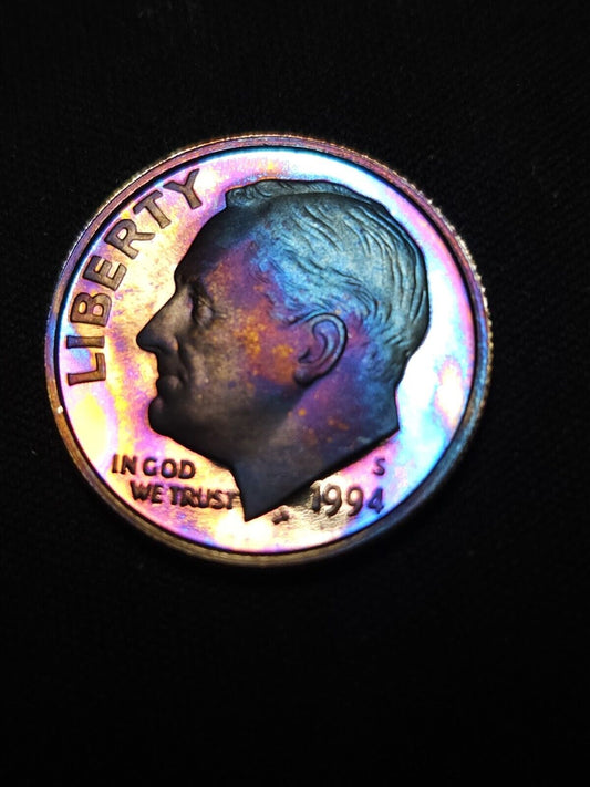 1994 S Proof Roosevelt Dime Rainbow Toned