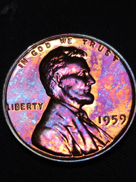 1959 Lincoln Memorial Penny Proof Rainbow Toned