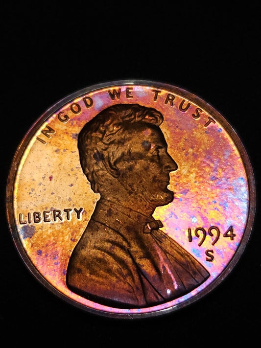 1994 S Lincoln Memorial Penny Proof Rainbow Toned