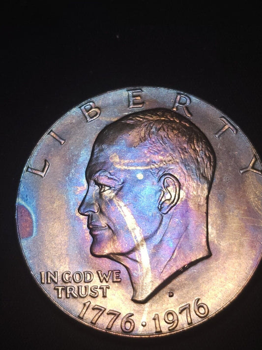 1976 D Eisenhower Dollar Bu Bicentennial Rainbow Toned Errors & Oddities