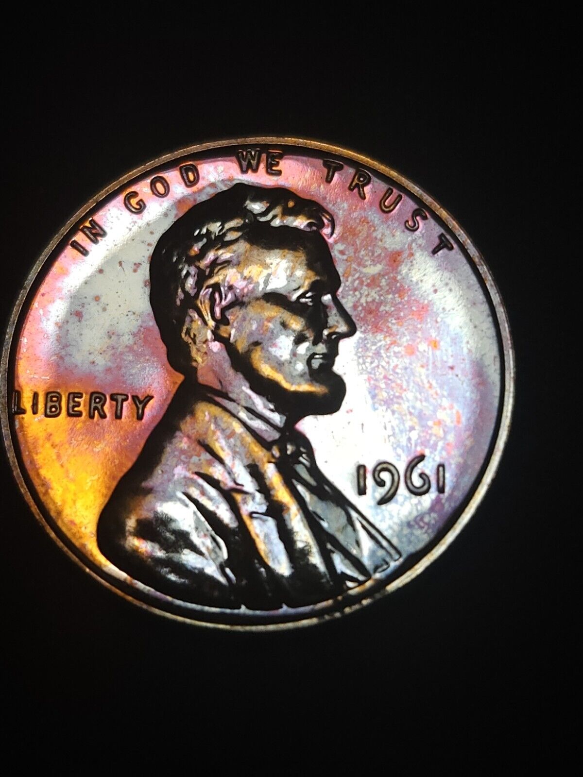 1961 Lincoln Memorial Penny Proof Rainbow Toned