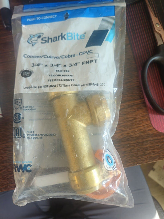 SHARKBITE 3/4 IN X 3/4" FNPT BRASS EXPANSION TANK TEE FITTING for Copper or CPVC