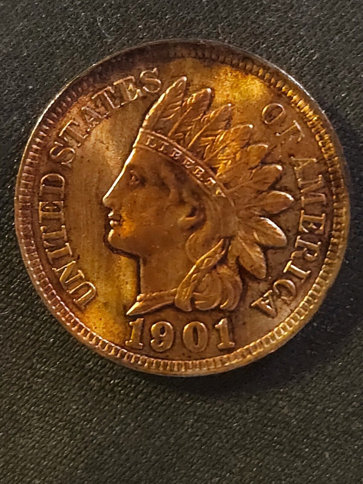 1901 Indian Head Bu Gem Rainbow Toned