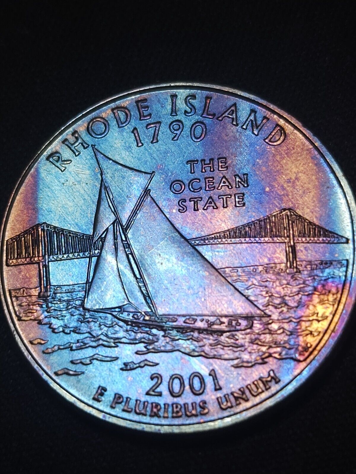2001-P Rainbow Toned Rhode Island State Quarter Bu Errors & Oddities