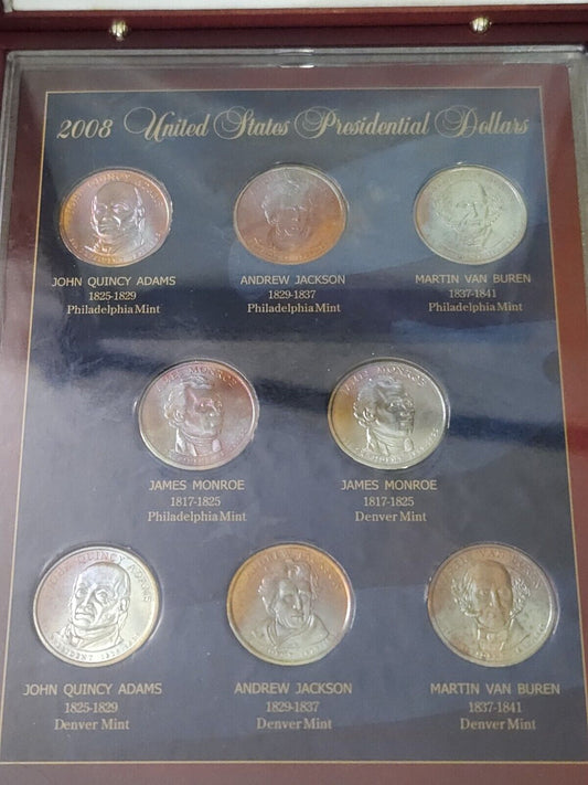 2008 P & D 8 Presidential Dollar Comm. Gallery Set Rainbow Toned