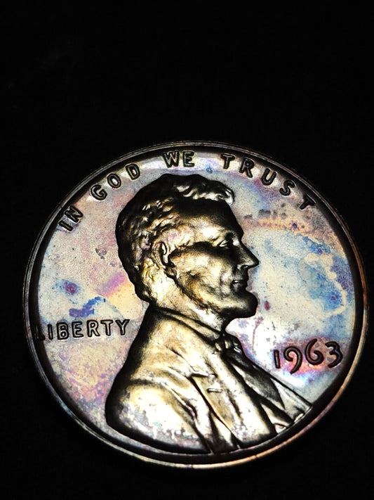 1963 Lincoln Memorial Penny Proof Rainbow Toned