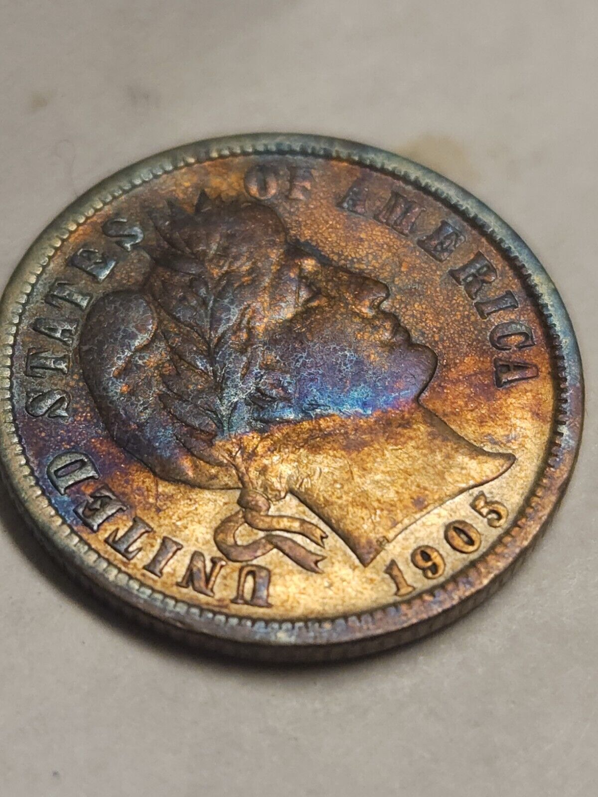 1905 Barber Dime Monster Toned