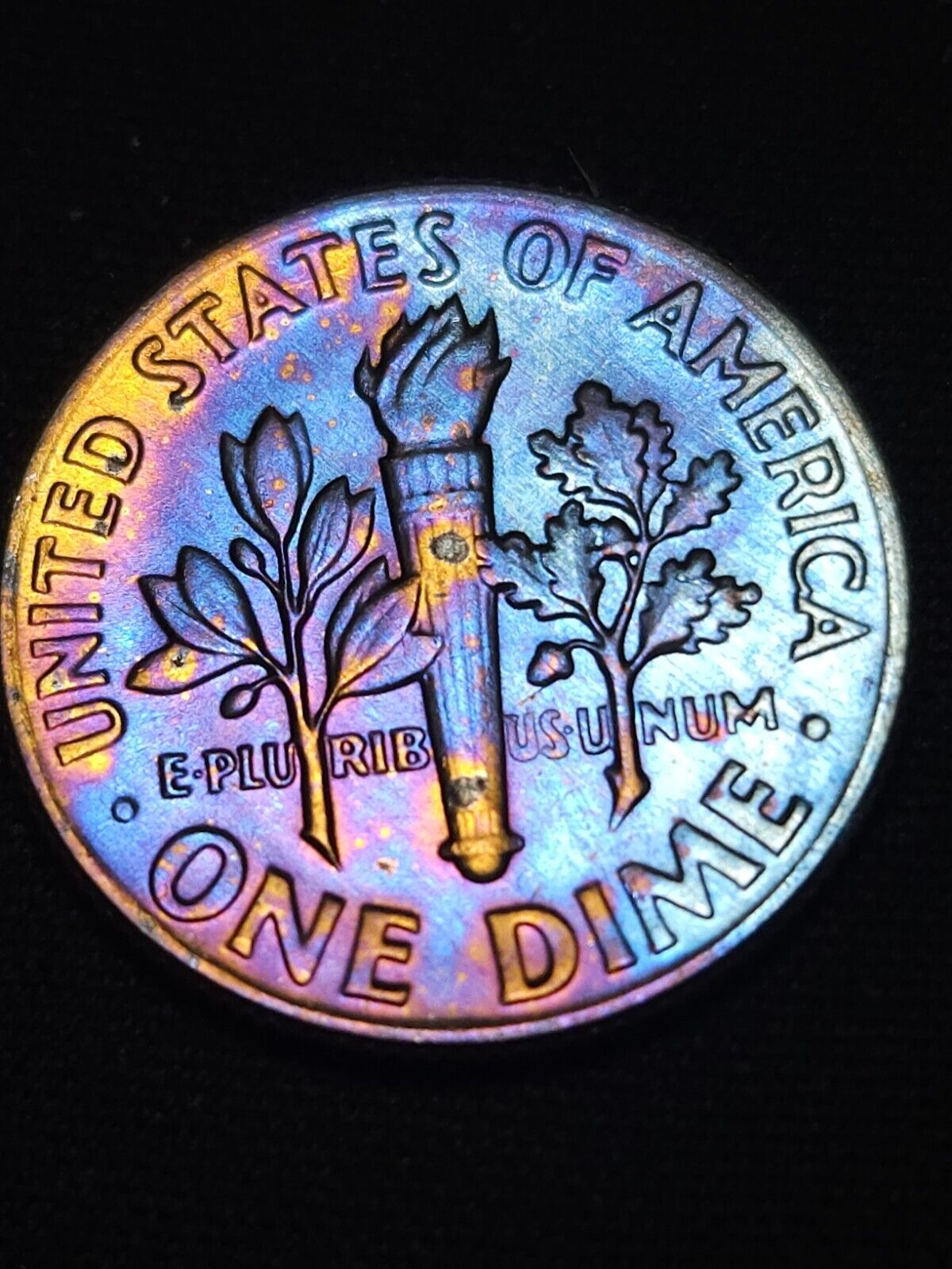 1976 Roosevelt Dime Bu Rainbow Toned