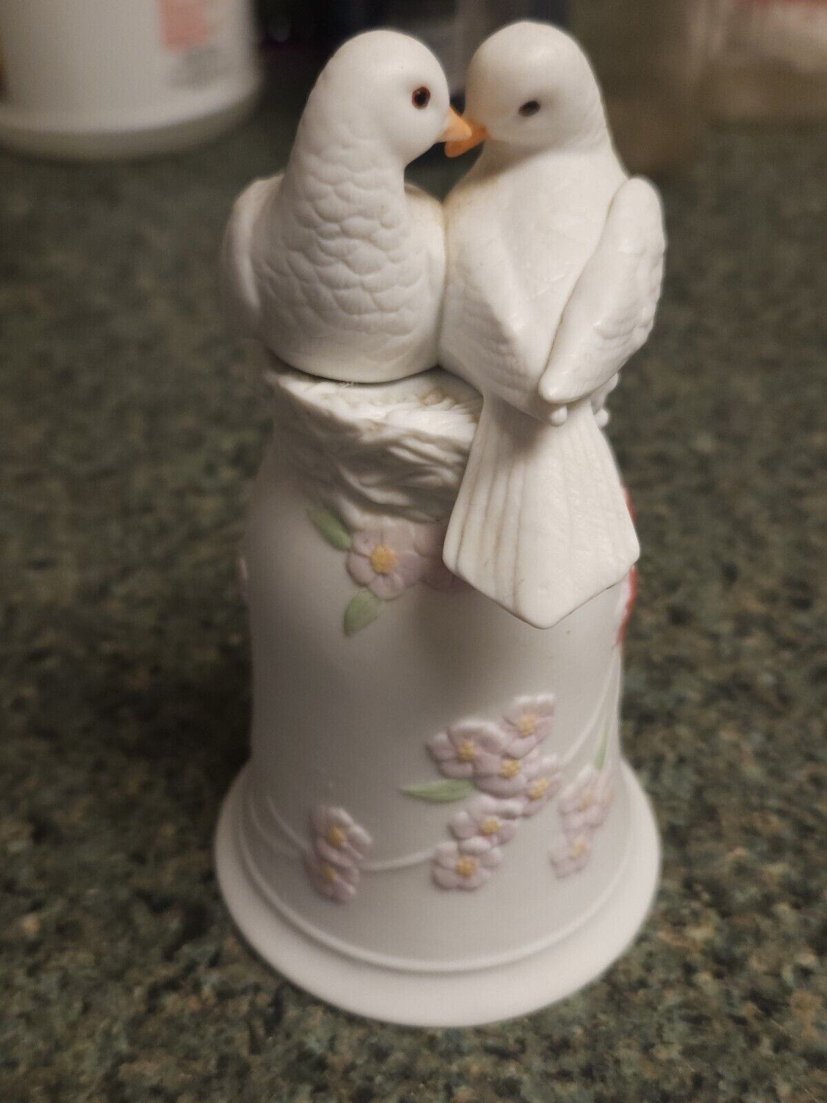 Enesco 1986 Betty Chaisson “Forever Love” Wedding Bell Porcelain Doves Floral Enesco