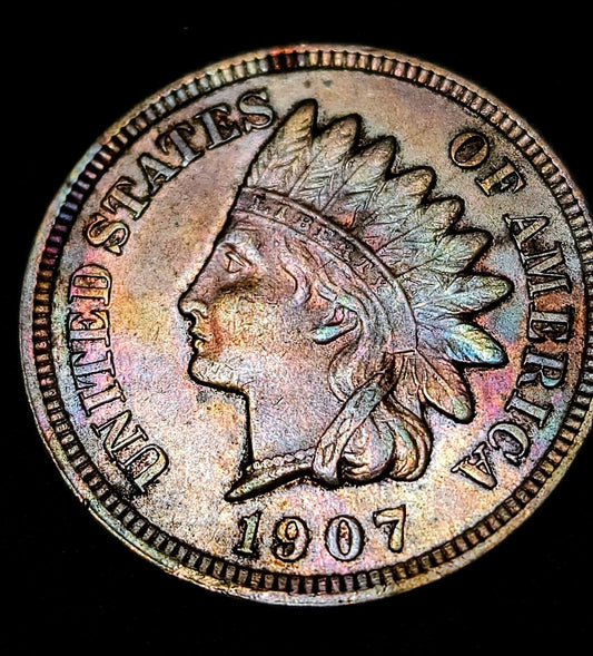 1907 Indian Head Cen Bu Rainbow Toned 4 Diamonds