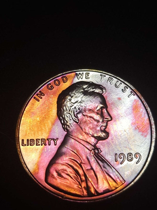 1989 Lincoln Memorial Cent Bu Rainbow Toned