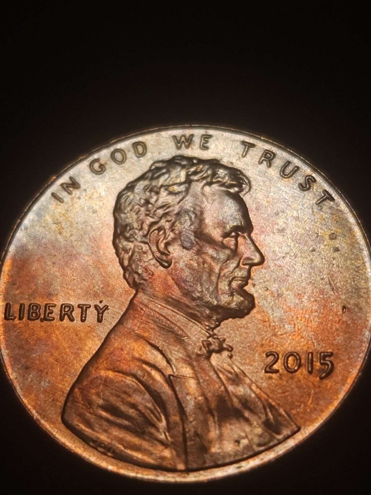 2015 Toned Lincoln Shield Cent