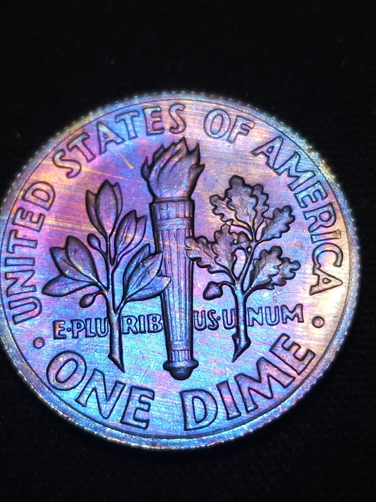 1971 Roosevelt Dime Bu Rainbow Toned