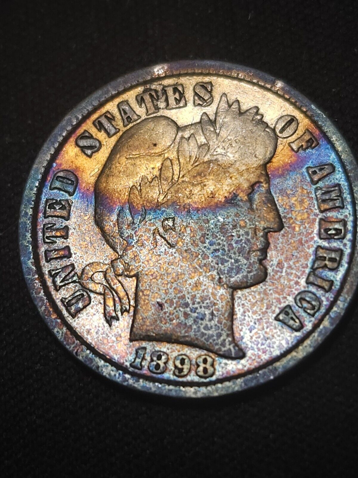 1898 Barber Dime Monster Toned