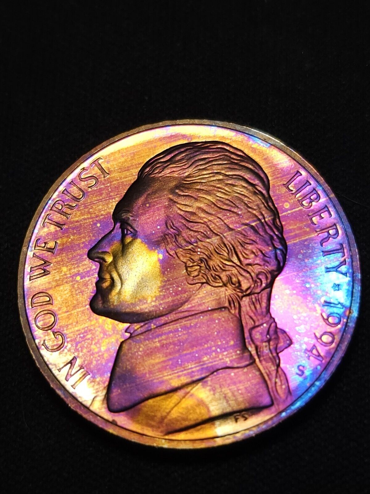 1994 S Jefferson Nickel Bu Proof Rainbow Toned