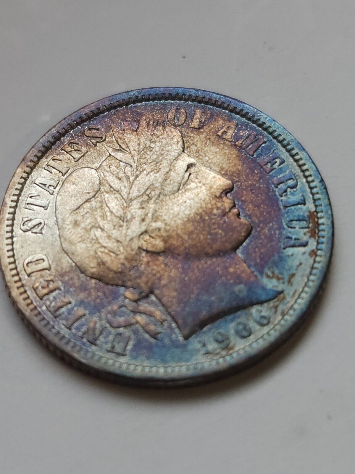 1906 Barber Dime Monster Toned