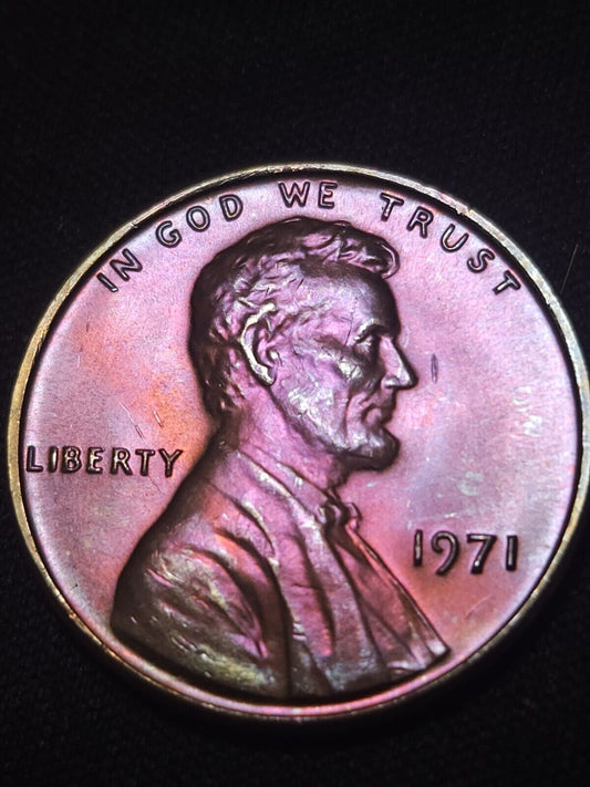 1971 Rainbow Toned Lincoln Memorial Cent Bu Errors & Oddities