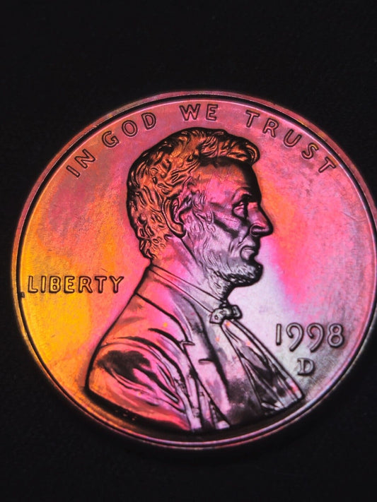 1998 D Lincoln Memorial Cent Bu Rainbow Toned Errors & Oddities
