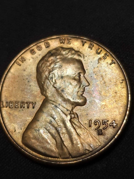 1954-S  Toned Lincoln Wheat Cent Bu