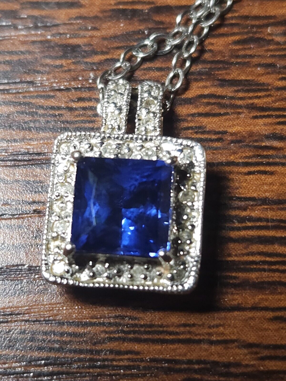 WHITE GOLD  LAB-CREATED SAPPHIRE AND NATURAL DIAMONDS PENDANT NECKLACE