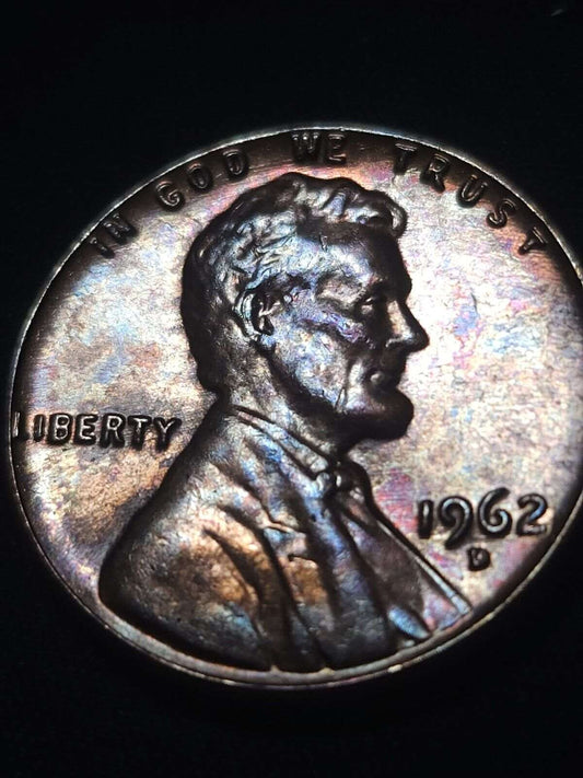1962 D Rainbow Toned Lincoln Memorial Cent
