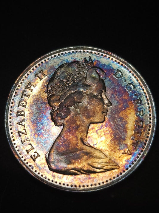 1965 Canadian Dime Bu Rainbow Toned  PL