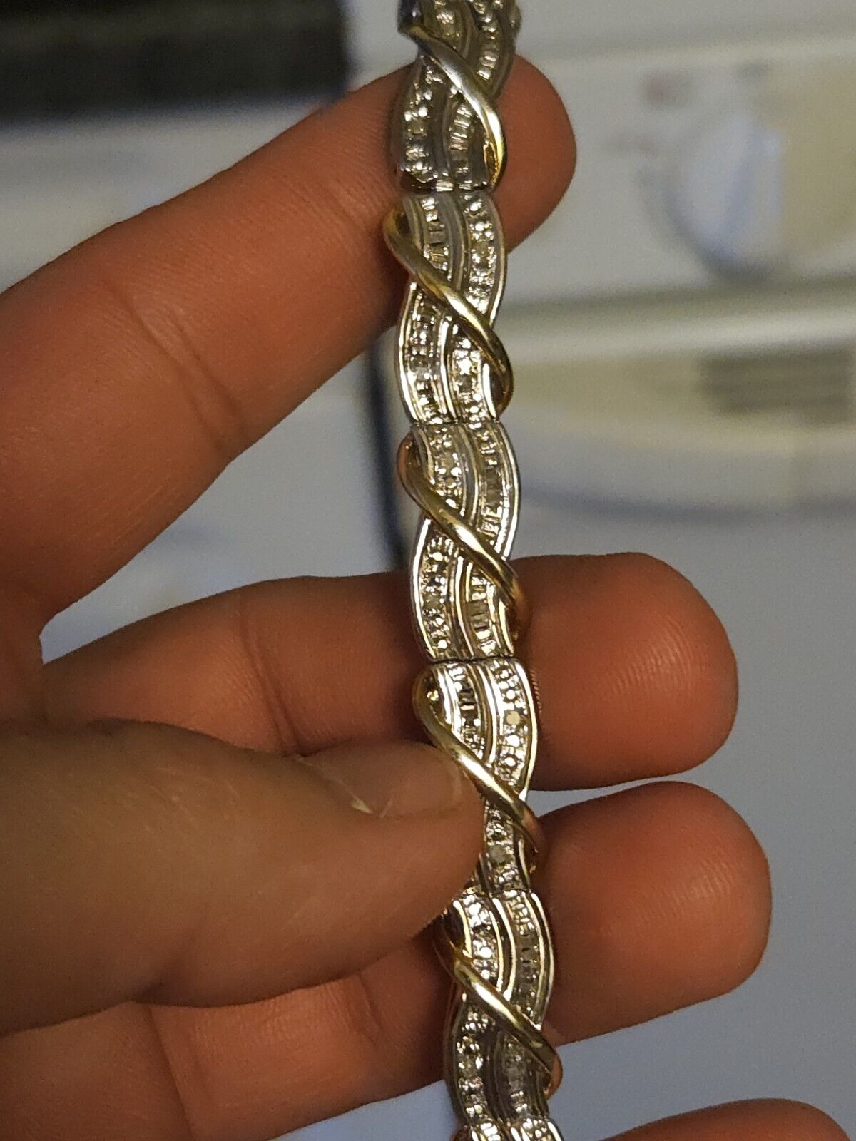 14k White Gold Two Tone Braided Link Tennis Bracelet Diamonds