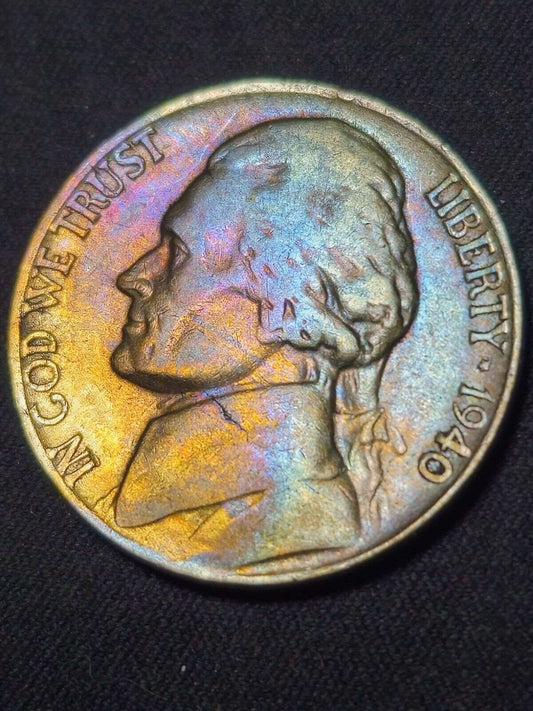 1940-S Rainbow Toned Jefferson Nickel